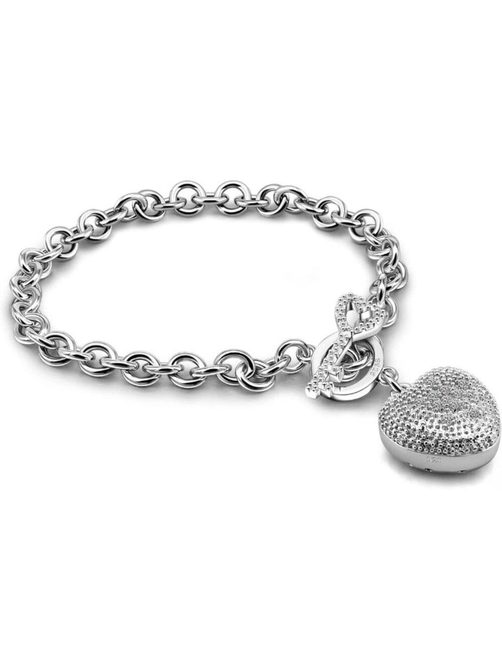 Shining Heart 925 Sterling Silver Bracelet for Women | Fine Jewelry Gift 6-8